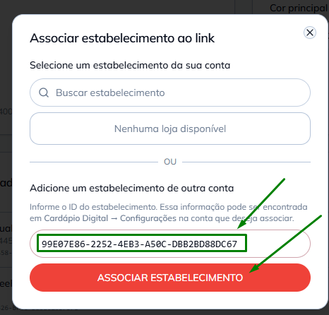 Onde encontrar o ID do estabelecimento em Cardápios Digitais