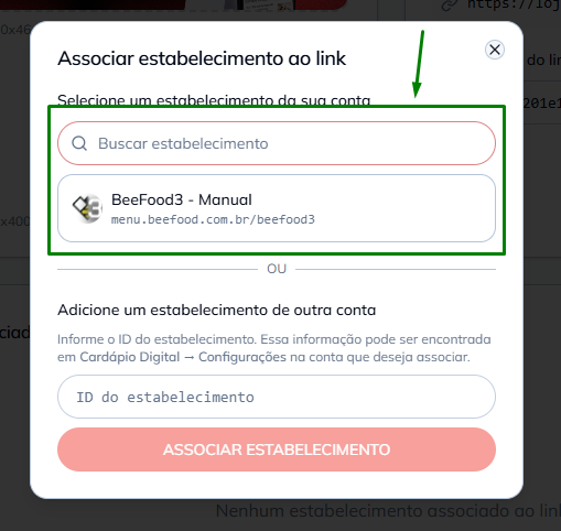 Associar estabelecimento da própria conta
